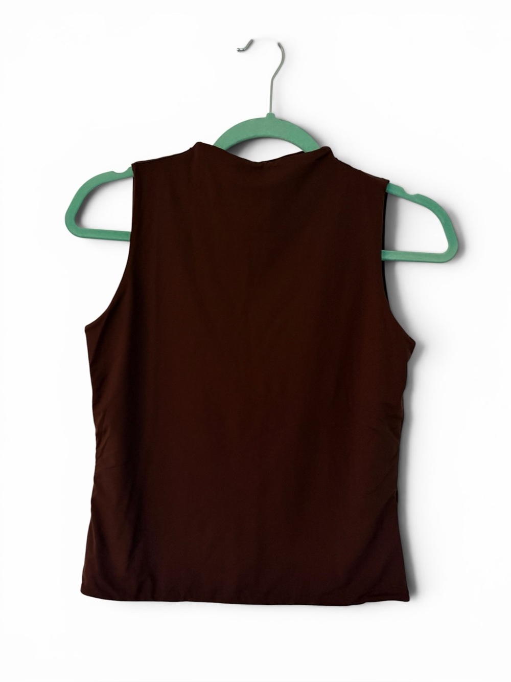 Mock Neck Sleevless Double Layer Top - Brown